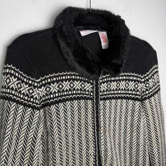 Liz Claiborne Sweater Meg Allen Ramie Cotton Zip Up Removable Faux Fur Collar Sm - Picture 2 of 9